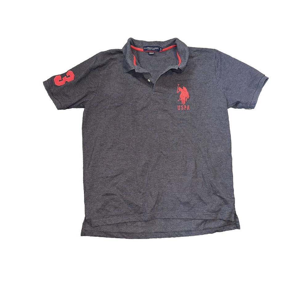 US polo Assn Polo Men’s Grey Red Big pony XL Short Sleeve USPA Dressy Shirt